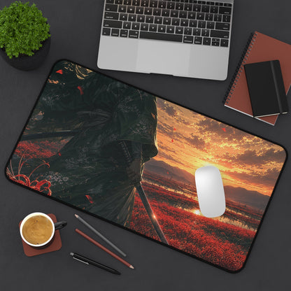 Lone Samurai And Field Of Red Spider Lilies - Anime Manga Gaming Desk Mat - Moikas