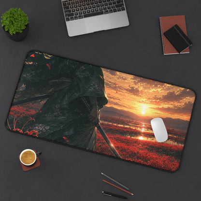 Lone Samurai And Field Of Red Spider Lilies - Anime Manga Gaming Desk Mat - Moikas