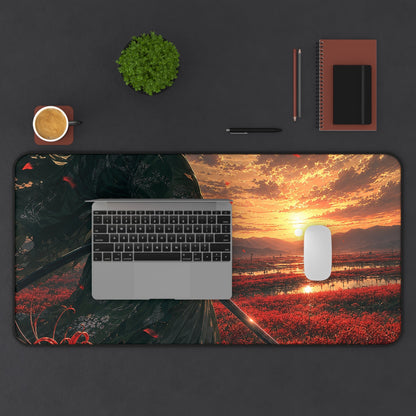 Lone Samurai And Field Of Red Spider Lilies - Anime Manga Gaming Desk Mat - Moikas