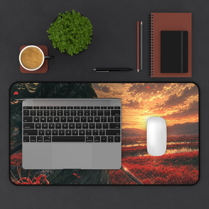 Lone Samurai And Field Of Red Spider Lilies - Anime Manga Gaming Desk Mat - Moikas