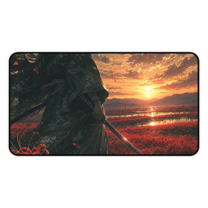 Lone Samurai And Field Of Red Spider Lilies - Anime Manga Gaming Desk Mat - Moikas
