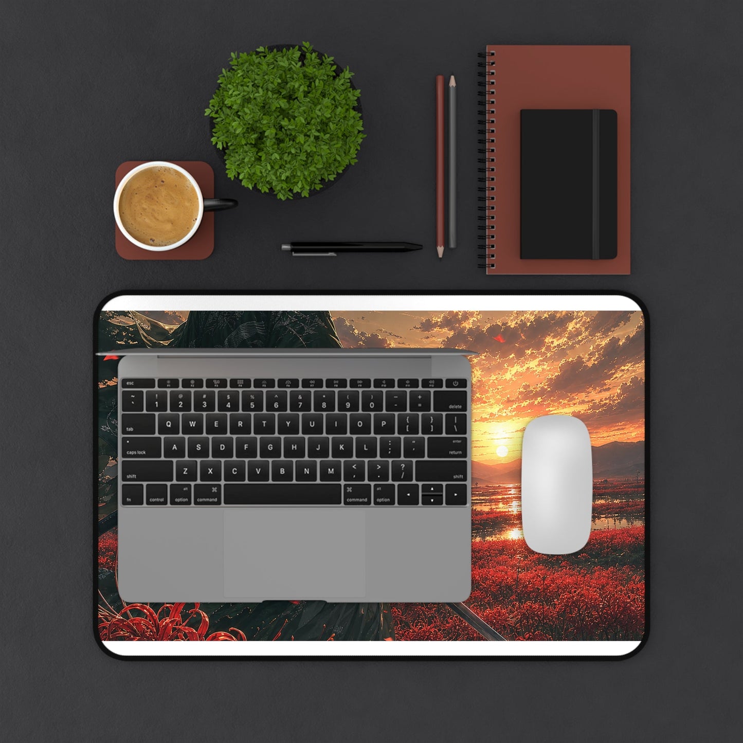 Lone Samurai And Field Of Red Spider Lilies - Anime Manga Gaming Desk Mat - Moikas