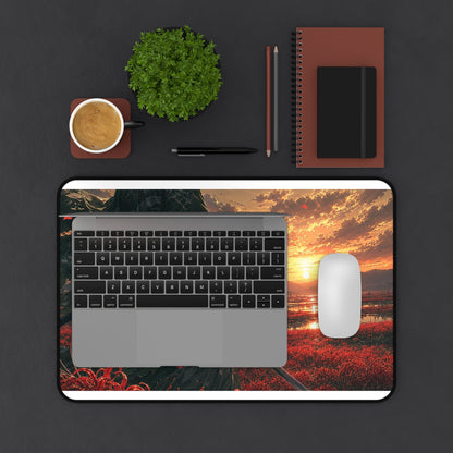 Lone Samurai And Field Of Red Spider Lilies - Anime Manga Gaming Desk Mat - Moikas