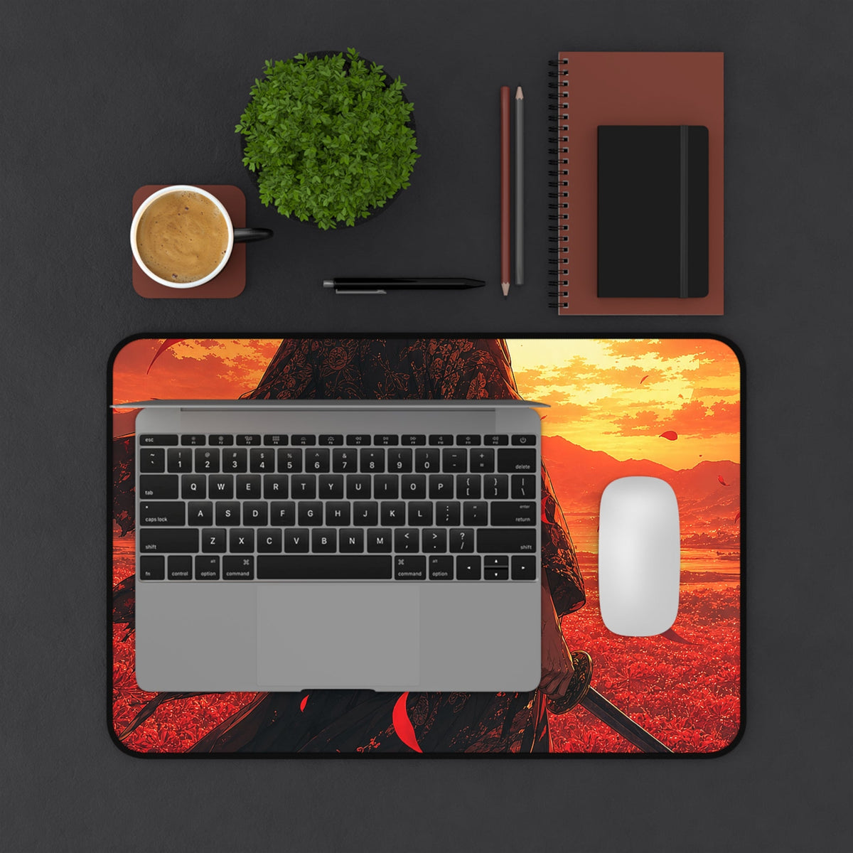 Lone Samurai And Red Spider Lilies - Anime Manga Gaming Desk Mat - Moikas