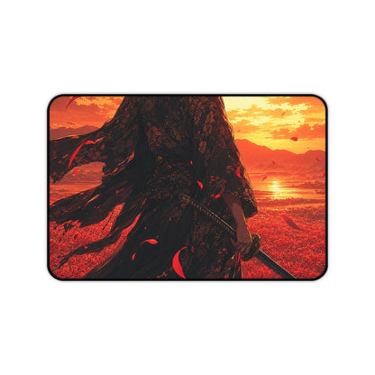 Lone Samurai And Red Spider Lilies - Anime Manga Gaming Desk Mat - Moikas