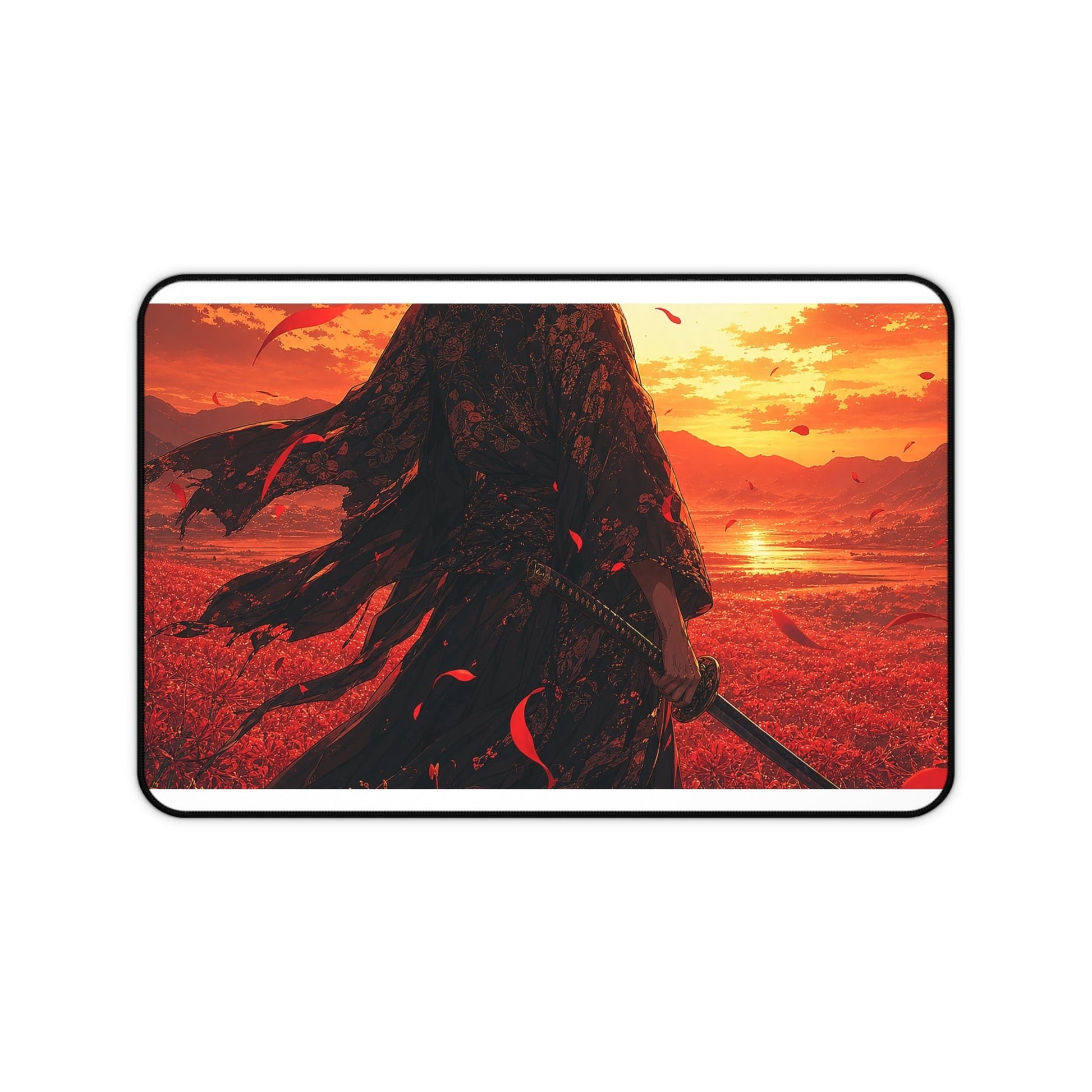 Lone Samurai And Red Spider Lilies - Anime Manga Gaming Desk Mat - Moikas