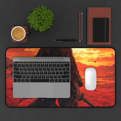 Lone Samurai And Red Spider Lilies - Anime Manga Gaming Desk Mat - Moikas