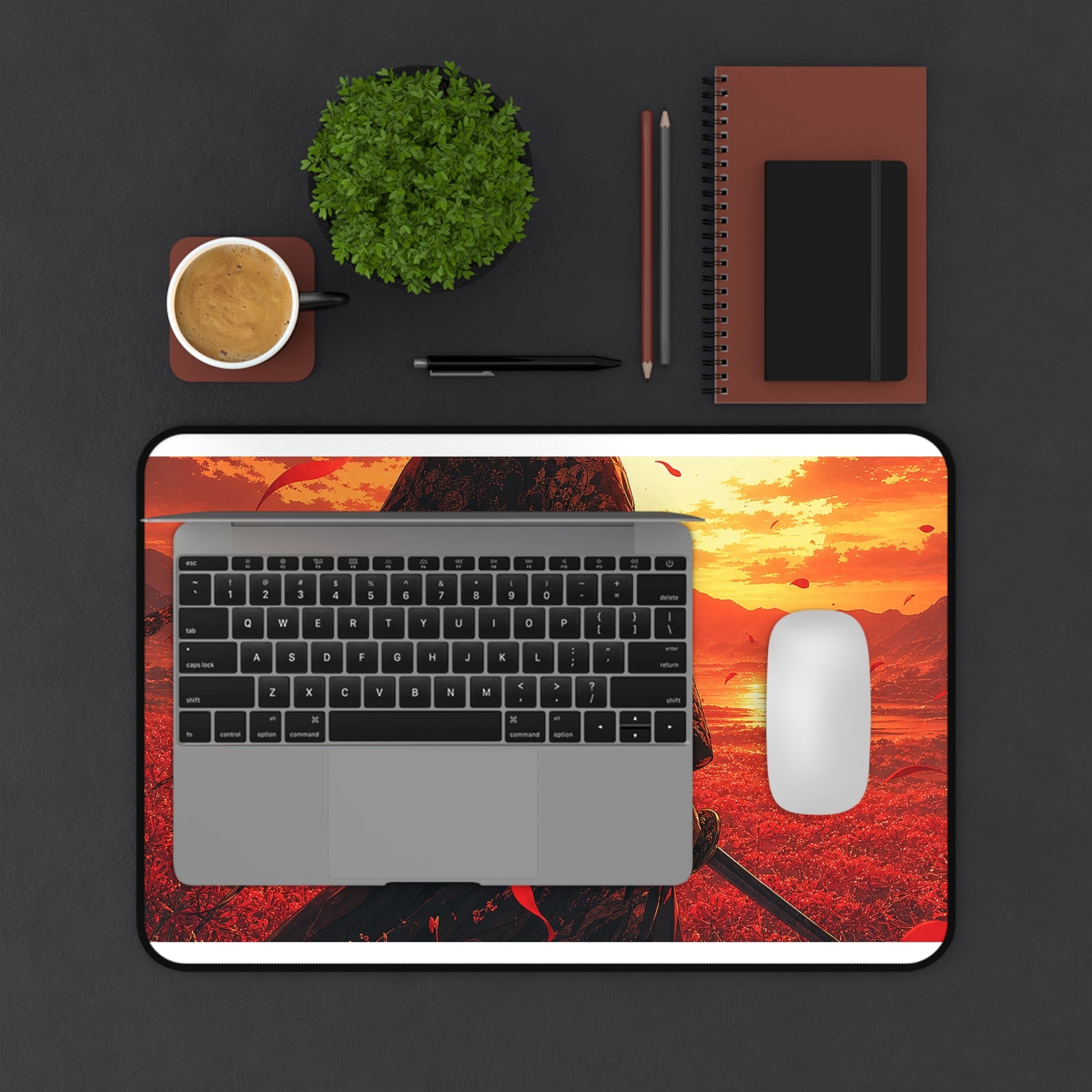 Lone Samurai And Red Spider Lilies - Anime Manga Gaming Desk Mat - Moikas