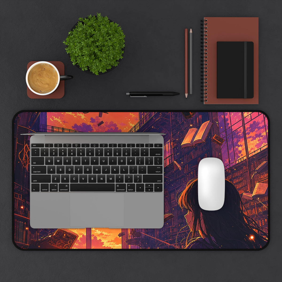 Magical Library With Floating Books - Anime Manga Gaming Desk Mat - Moikas
