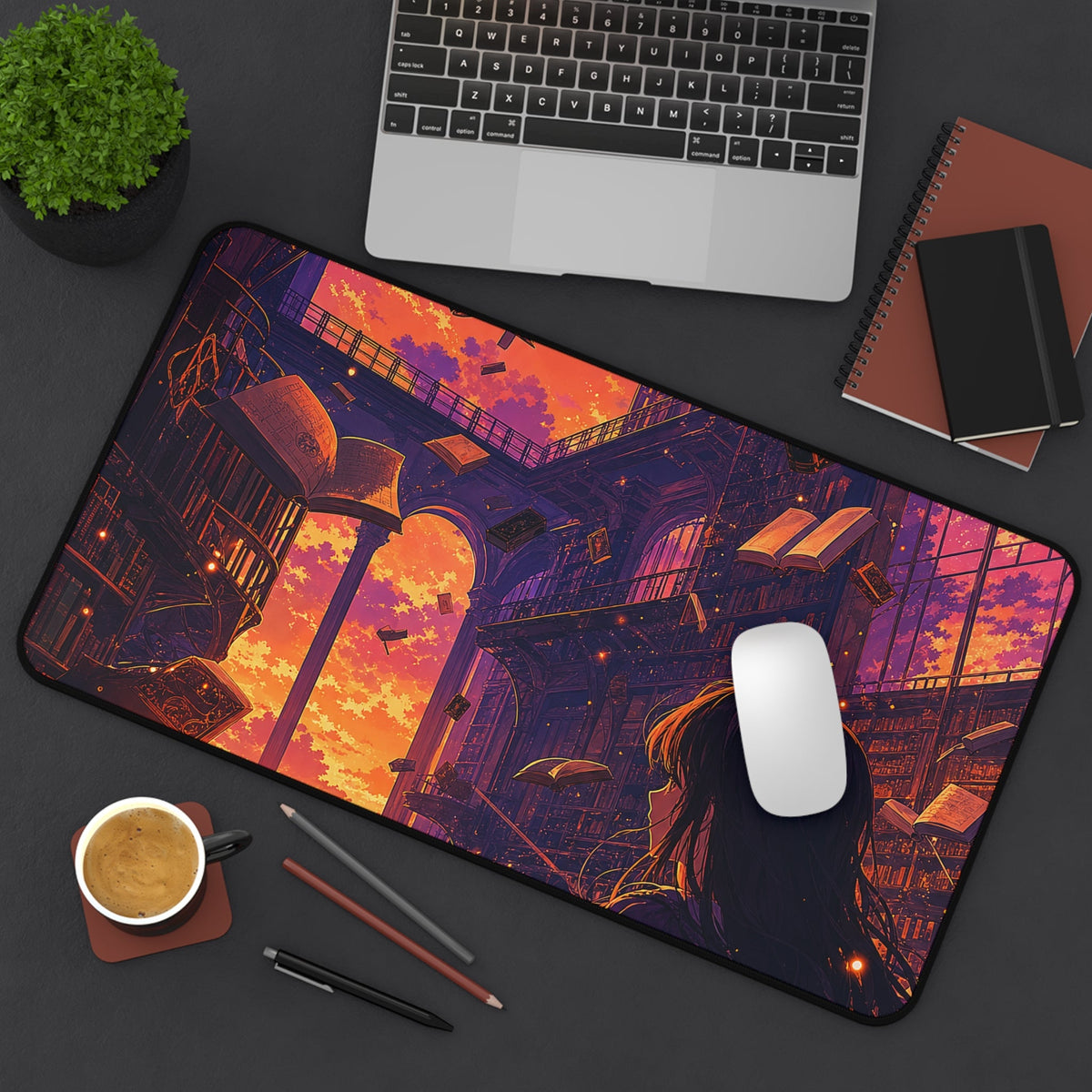 Magical Library With Floating Books - Anime Manga Gaming Desk Mat - Moikas