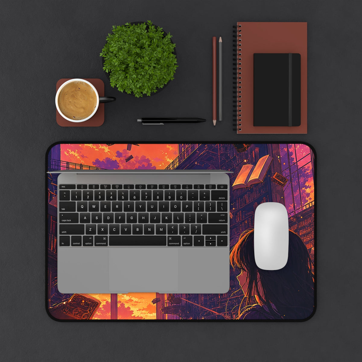 Magical Library With Floating Books - Anime Manga Gaming Desk Mat - Moikas