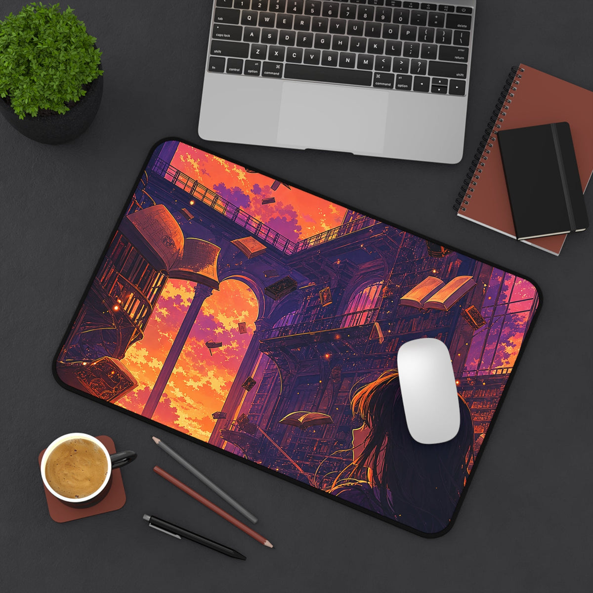 Magical Library With Floating Books - Anime Manga Gaming Desk Mat - Moikas