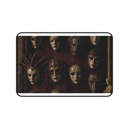 Mask Collection On Wall - Dark Academia Gaming Desk Mat - Moikas