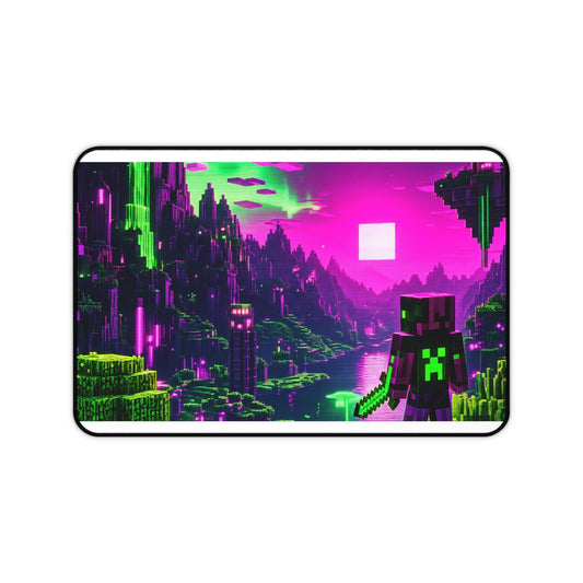 Minecraft-Style Blocky Landscape - Gaming Culture Gaming Desk Mat - Moikas