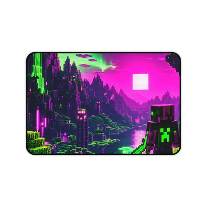 Minecraft-Style Blocky Landscape - Gaming Culture Gaming Desk Mat - Moikas