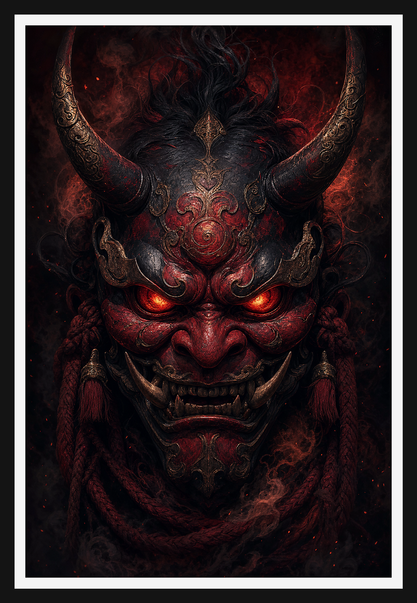 Infernal Oni Mask - Dark Fantasy Digital Art Print Download