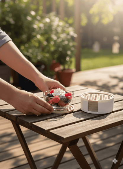 Modern Honeycomb Coaster Set with Holder - 3D Printed Geometric Decor - Moikas