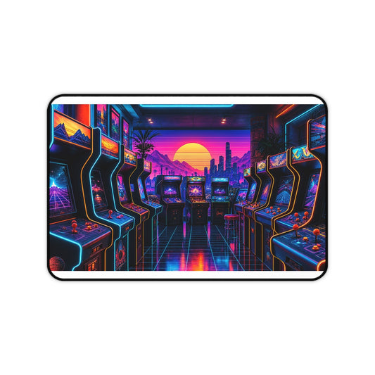 Neon Arcade With Multiple Cabinets - Gaming Culture Gaming Desk Mat - Moikas