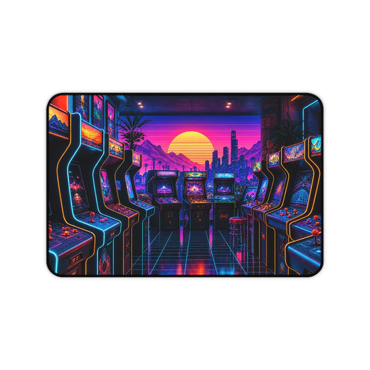 Neon Arcade With Multiple Cabinets - Gaming Culture Gaming Desk Mat - Moikas