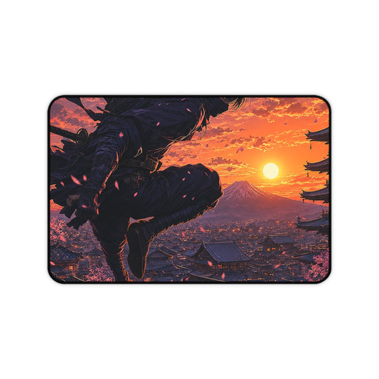 Ninjleaping Across Rooftops - Anime Manga Gaming Desk Mat - Moikas