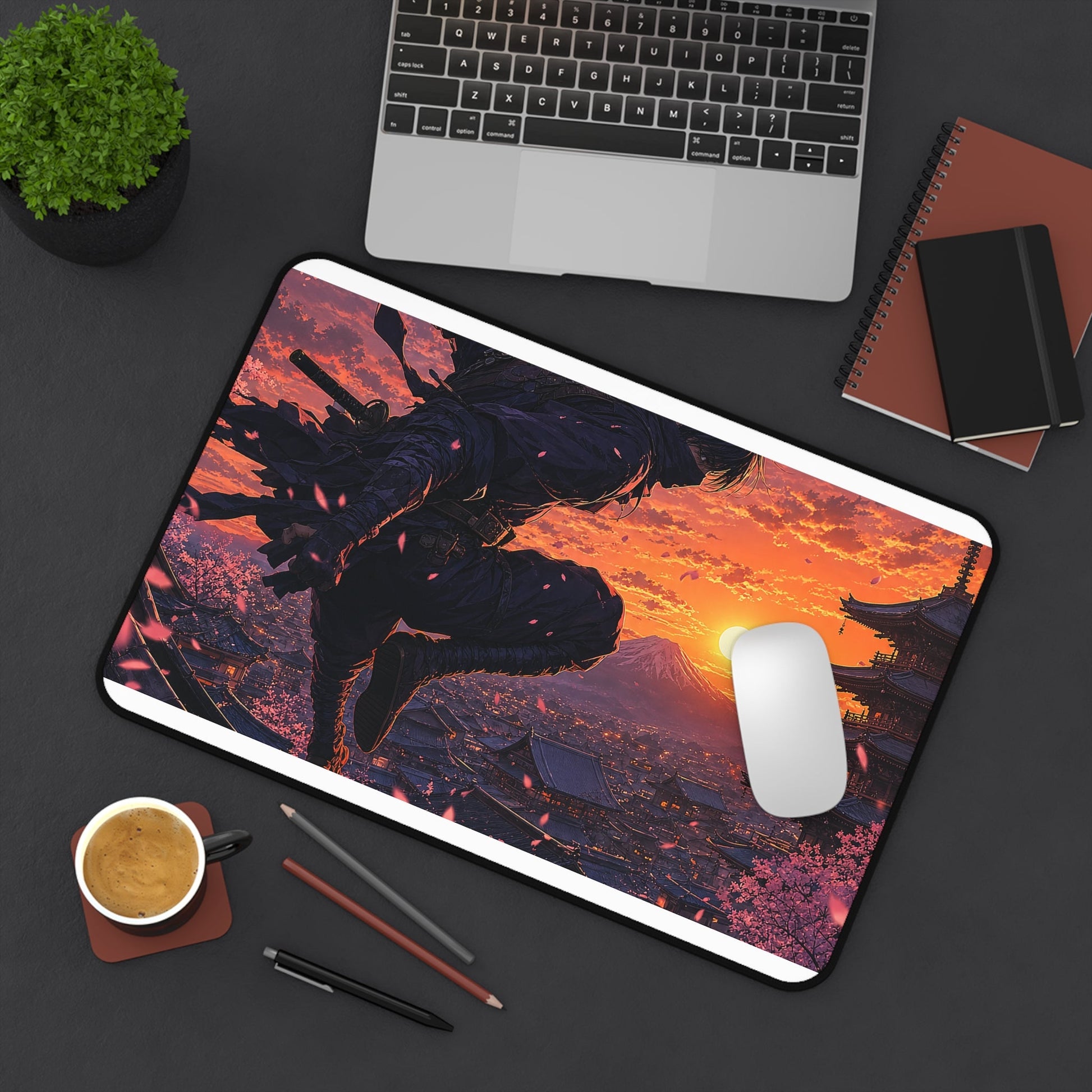 Ninjleaping Across Rooftops - Anime Manga Gaming Desk Mat - Moikas