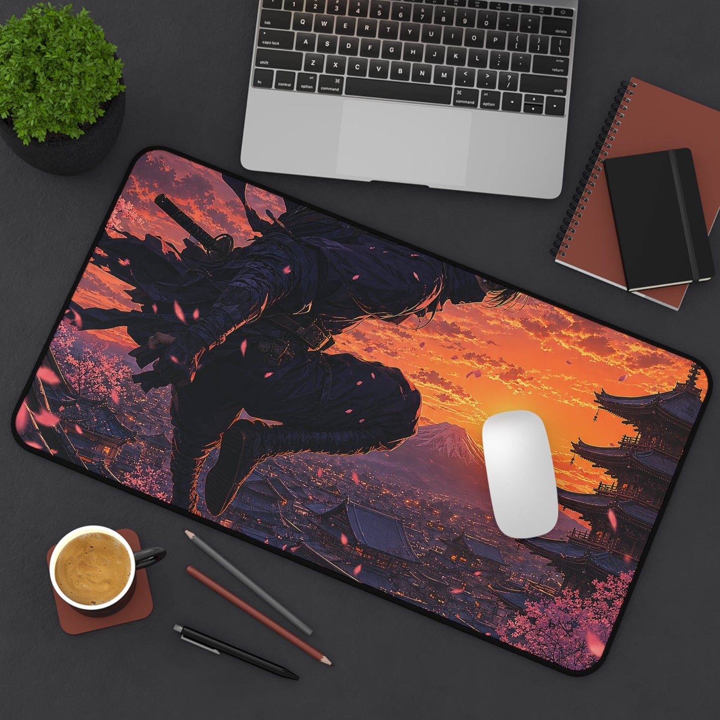 Ninjleaping Across Rooftops - Anime Manga Gaming Desk Mat - Moikas