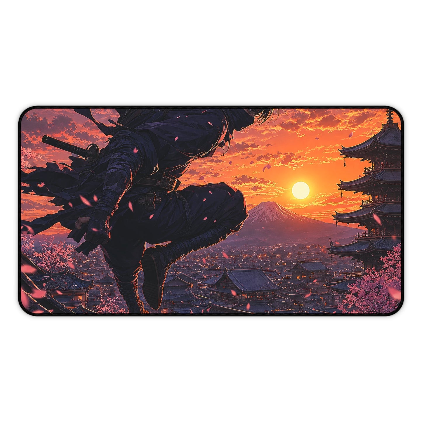 Ninjleaping Across Rooftops - Anime Manga Gaming Desk Mat - Moikas