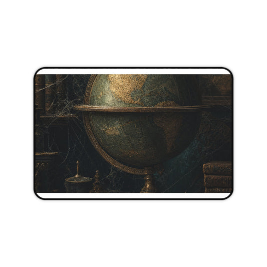 Old Globe In Dark Study - Dark Academia Gaming Desk Mat - Moikas