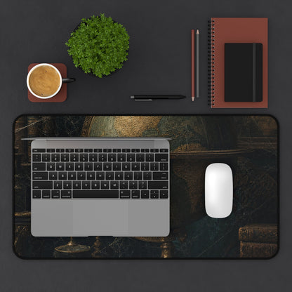 Old Globe In Dark Study - Dark Academia Gaming Desk Mat - Moikas