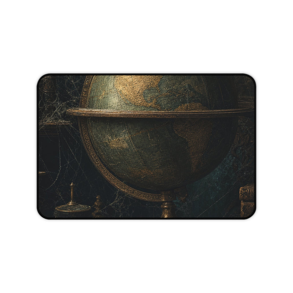 Old Globe In Dark Study - Dark Academia Gaming Desk Mat - Moikas