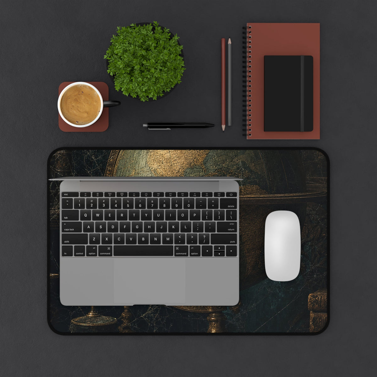 Old Globe In Dark Study - Dark Academia Gaming Desk Mat - Moikas