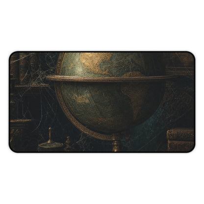 Old Globe In Dark Study - Dark Academia Gaming Desk Mat - Moikas