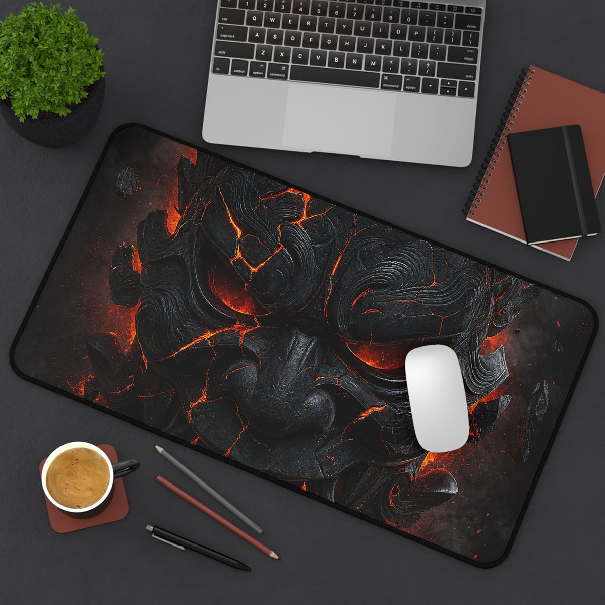 Oni Mask Cracking With Lavunderneath - Sudoni Brand Gaming Desk Mat - Moikas