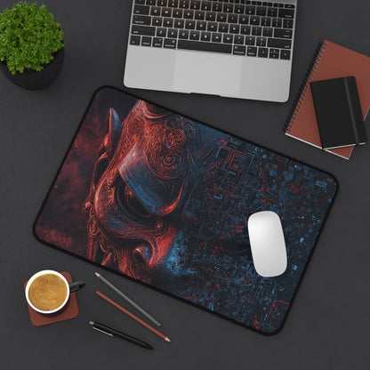 Oni Mask Dissolving Into Code - Sudoni Brand Gaming Desk Mat - Moikas