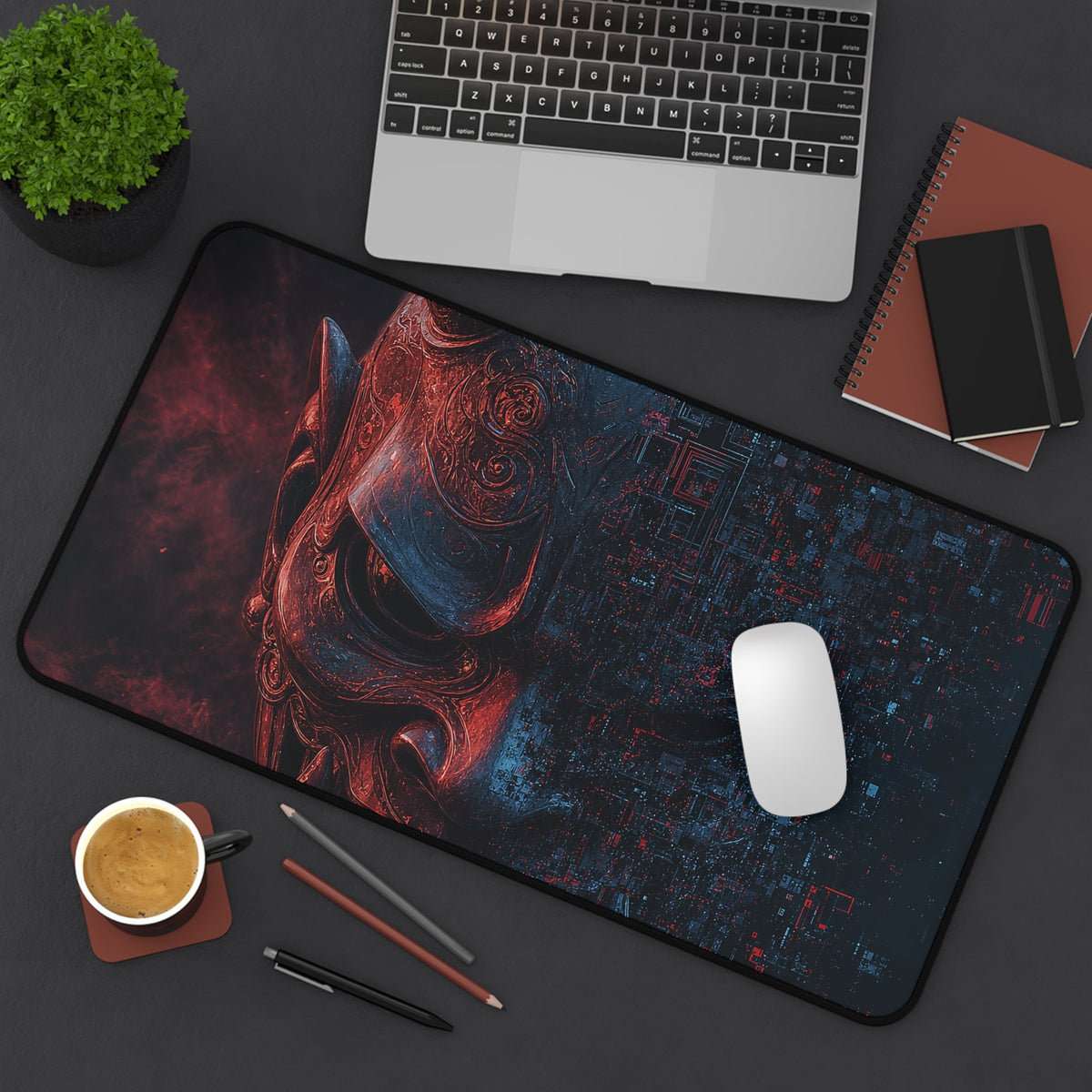 Oni Mask Dissolving Into Code - Sudoni Brand Gaming Desk Mat - Moikas