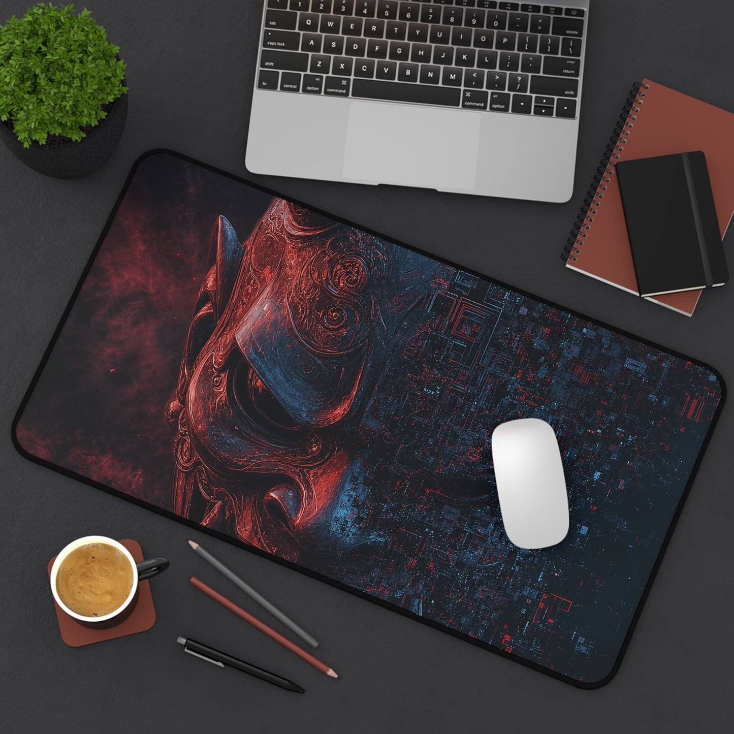 Oni Mask Dissolving Into Code - Sudoni Brand Gaming Desk Mat - Moikas