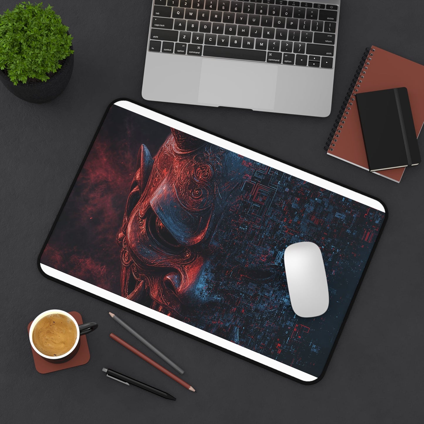 Oni Mask Dissolving Into Code - Sudoni Brand Gaming Desk Mat - Moikas