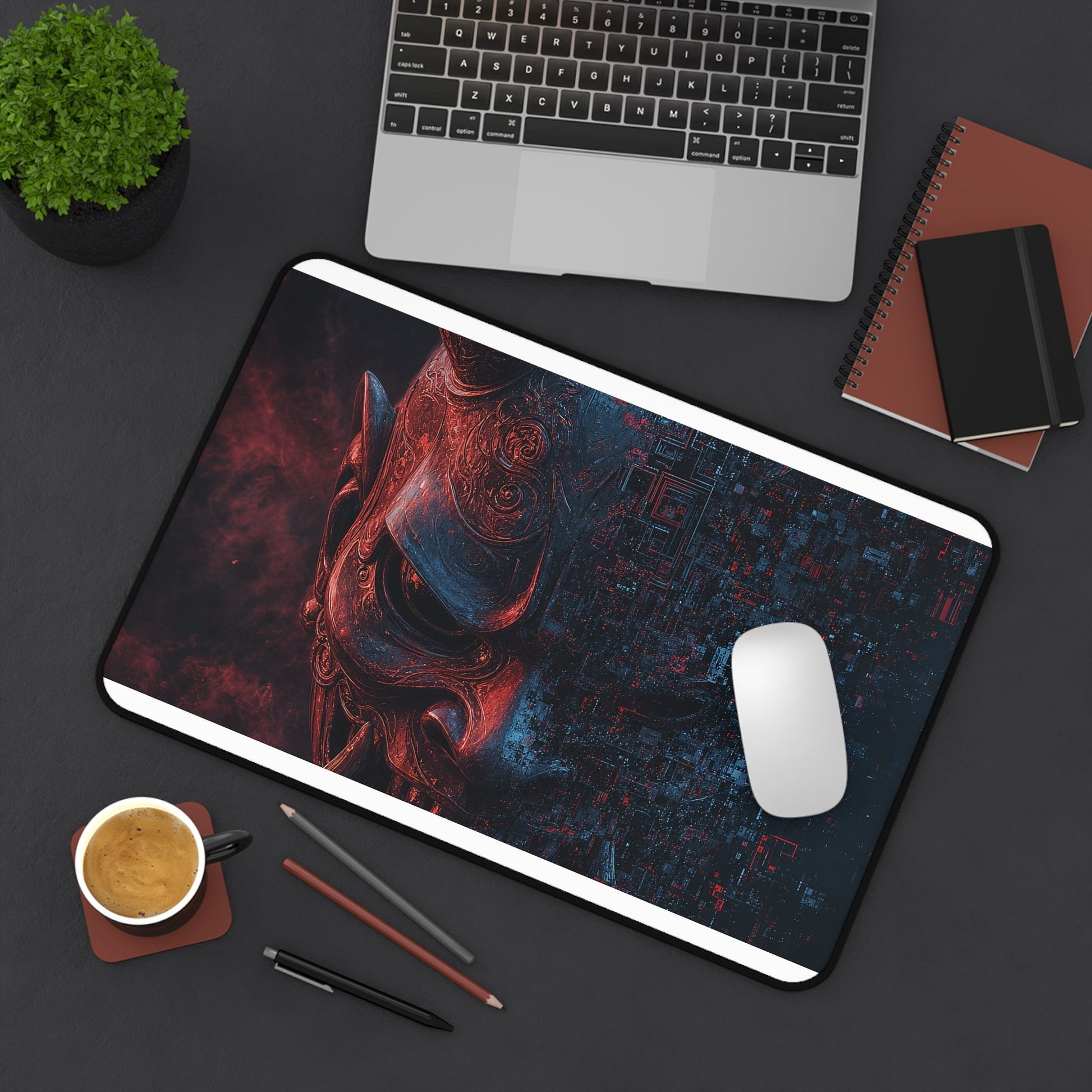 Oni Mask Dissolving Into Code - Sudoni Brand Gaming Desk Mat - Moikas