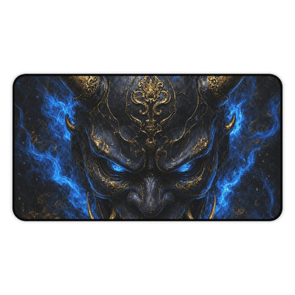 Oni Mask Engulfed In Blue Flames - Sudoni Brand Gaming Desk Mat - Moikas