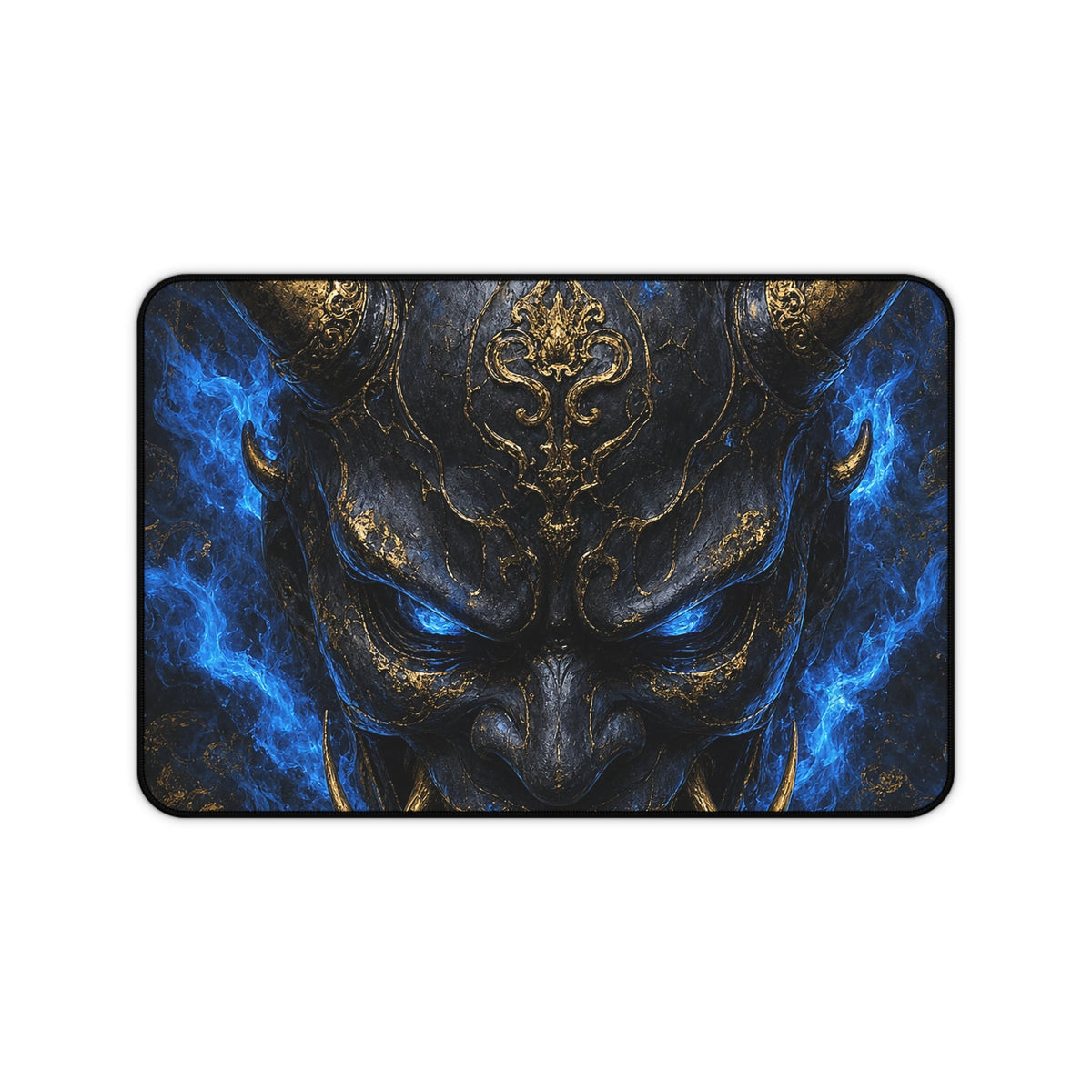 Oni Mask Engulfed In Blue Flames - Sudoni Brand Gaming Desk Mat - Moikas