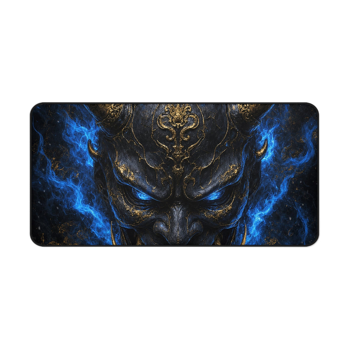 Oni Mask Engulfed In Blue Flames - Sudoni Brand Gaming Desk Mat - Moikas