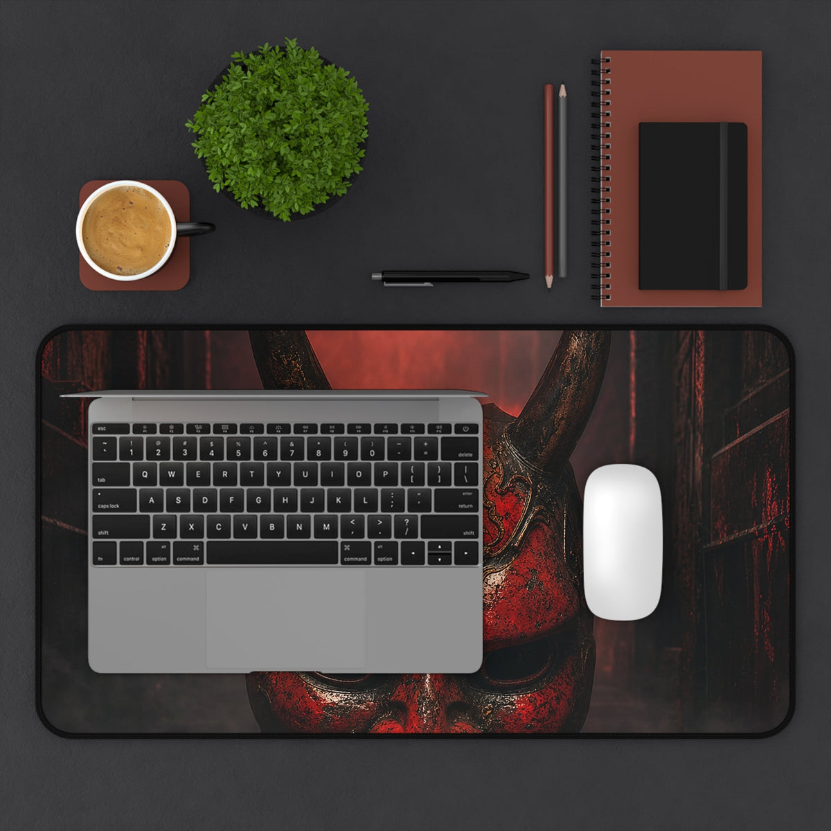 Oni Mask In Dark Corridor - Sudoni Brand Gaming Desk Mat - Moikas