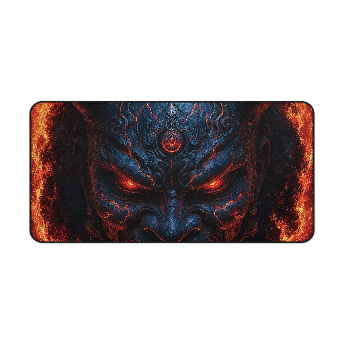 Oni Mask In Ring Of Fire - Sudoni Brand Gaming Desk Mat - Moikas