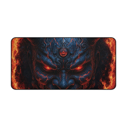 Oni Mask In Ring Of Fire - Sudoni Brand Gaming Desk Mat - Moikas
