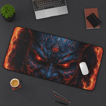Oni Mask In Ring Of Fire - Sudoni Brand Gaming Desk Mat - Moikas