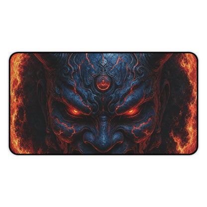 Oni Mask In Ring Of Fire - Sudoni Brand Gaming Desk Mat - Moikas
