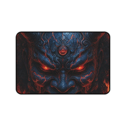 Oni Mask In Ring Of Fire - Sudoni Brand Gaming Desk Mat - Moikas