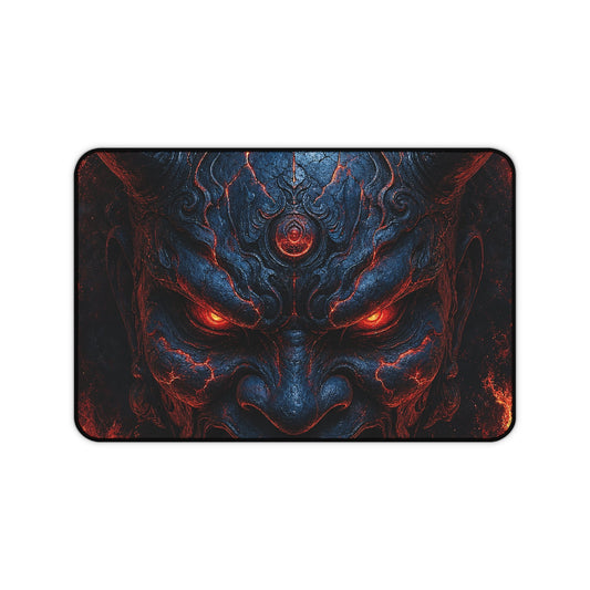 Oni Mask In Ring Of Fire - Sudoni Brand Gaming Desk Mat - Moikas