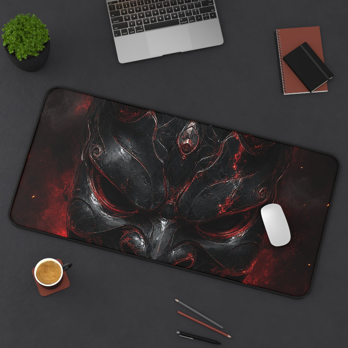Oni Mask Made Of Obsidian - Sudoni Brand Gaming Desk Mat - Moikas