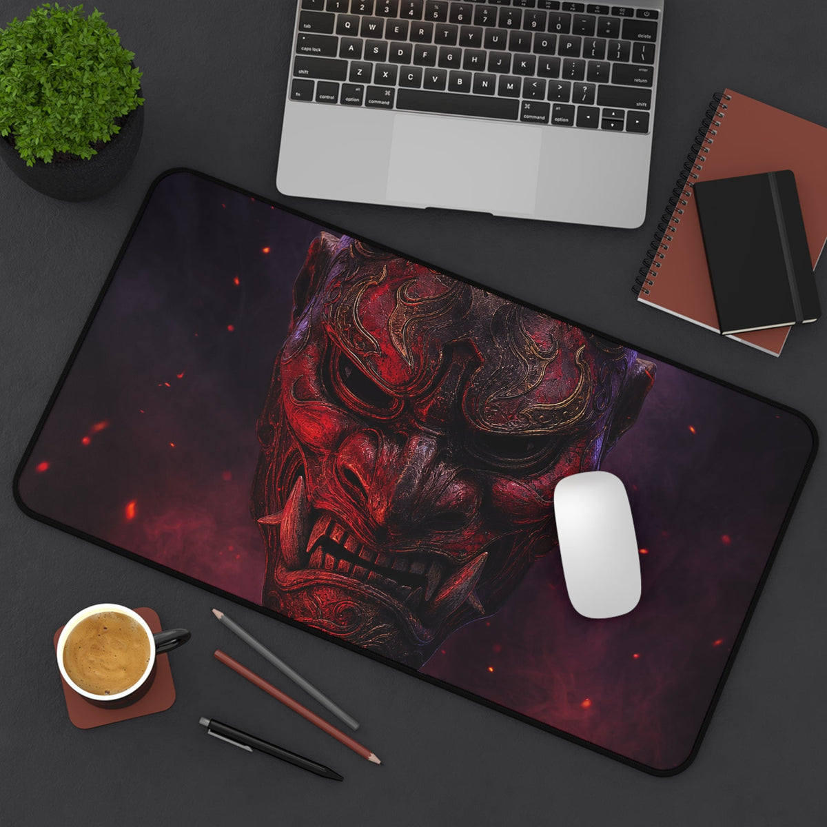 Oni Mask On Pedestal - Sudoni Brand Gaming Desk Mat - Moikas